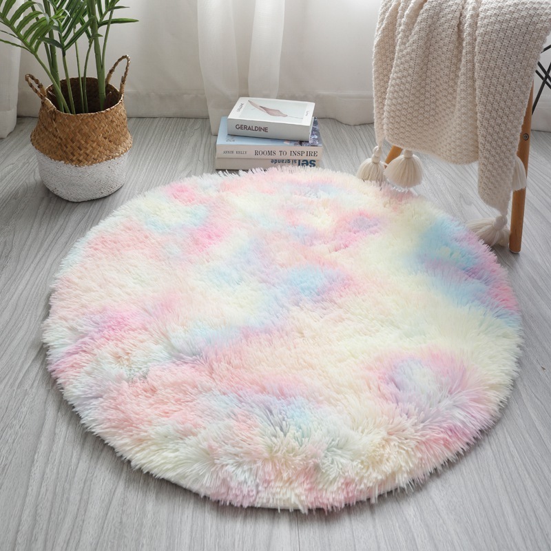 Round Plush Carpet Shaggy Fluffy Rugs for Living Room Bedroom Floor Mats Bedside Area Rainbow Soft Kids Mat 220315 H260226