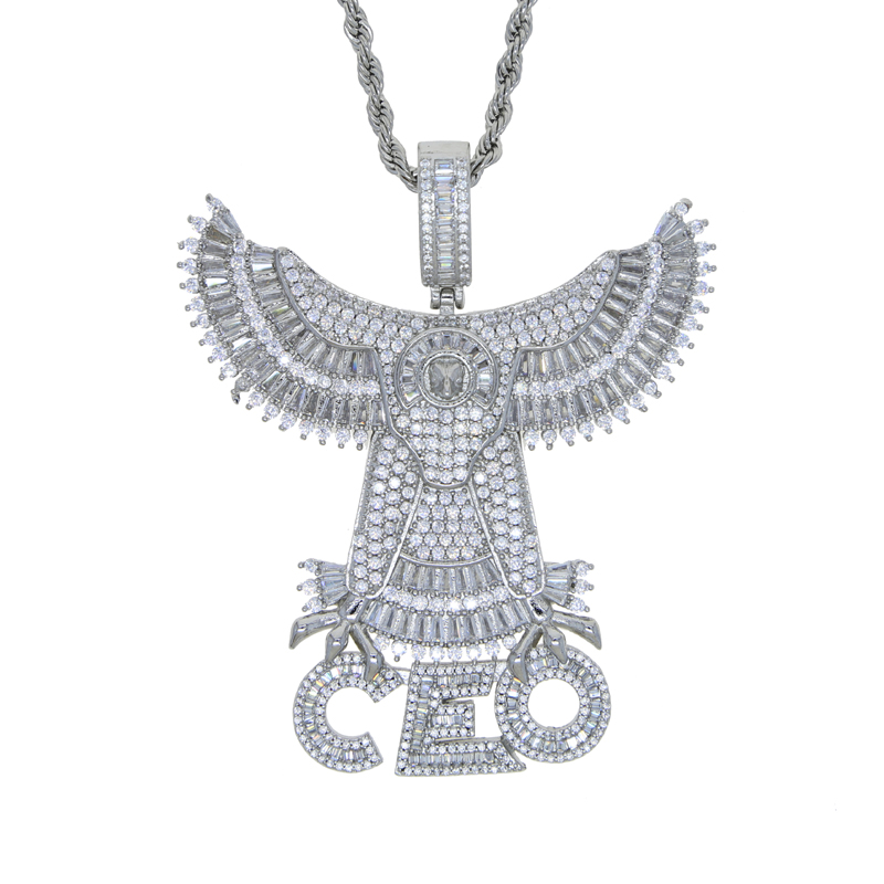 Rose gold silver plated Letter CEO Eagle Pendant Necklace with Rope chain Iced Hip Hop Men Charm Necklaces Jewelry Paved 5A Cubic Zircon Stones For Pa