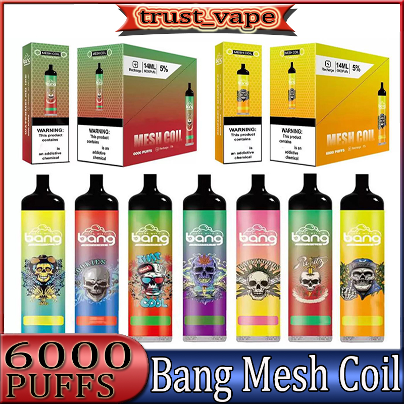 Original Bang Mesh Coil 6000 Puffs Bars Disposable E cigarettes Vape Pen 14ml Pre-filled Pods Cartridge 1100mAh Rechargeable Battery duo max pro
Original Bang Mesh Coil 6000 Puffs Bars Disposable E cigarettes Vape Pen 14ml Pre-filled Pods Cartridge 1100mAh Rechargeable Battery duo max pro