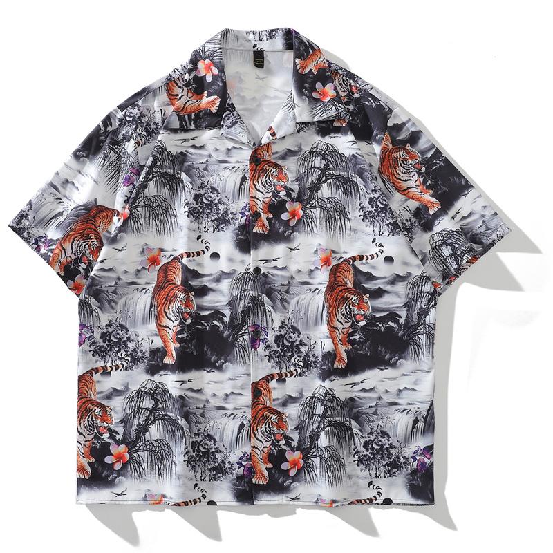 Men's Casual Shirts Hip Hop Streetwear Shirt Tiger Landscape Printed Vintage Button Up Harajuku Hawaiian Summer Beach Short Sleeve BlouseMen, As show 
Men's Casual Shirts Hip Hop Streetwear Shirt Tiger Landscape Printed Vintage Button Up Harajuku Hawaiian Summer Beach Short Sleeve BlouseMen, As show