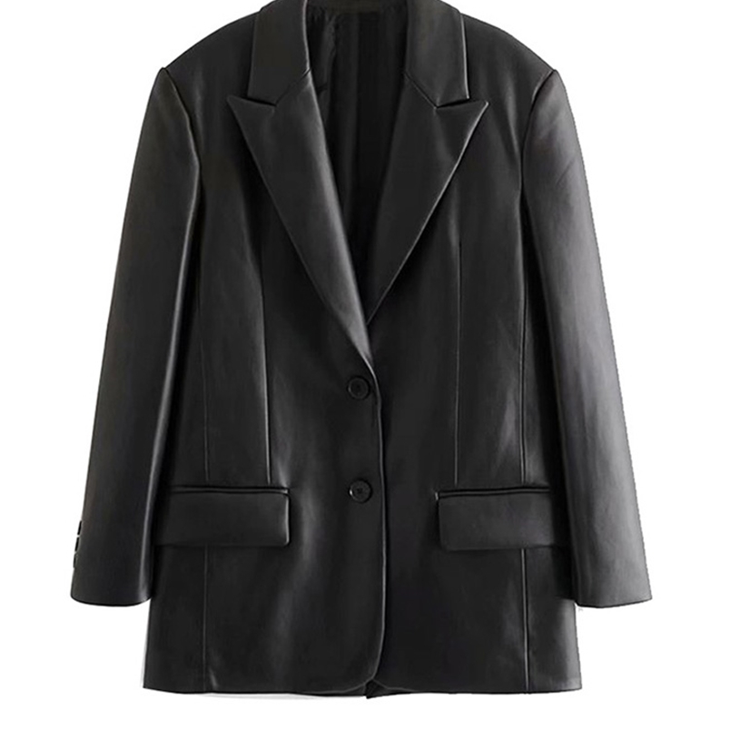 TRAF Women Fashion Faux Leather Loose Blazer Coat Vintage Long Sleeve Flap Pockets Female Outerwear Chic Veste Femme 220402, As picture
TRAF Women Fashion Faux Leather Loose Blazer Coat Vintage Long Sleeve Flap Pockets Female Outerwear Chic Veste Femme 220402, As picture