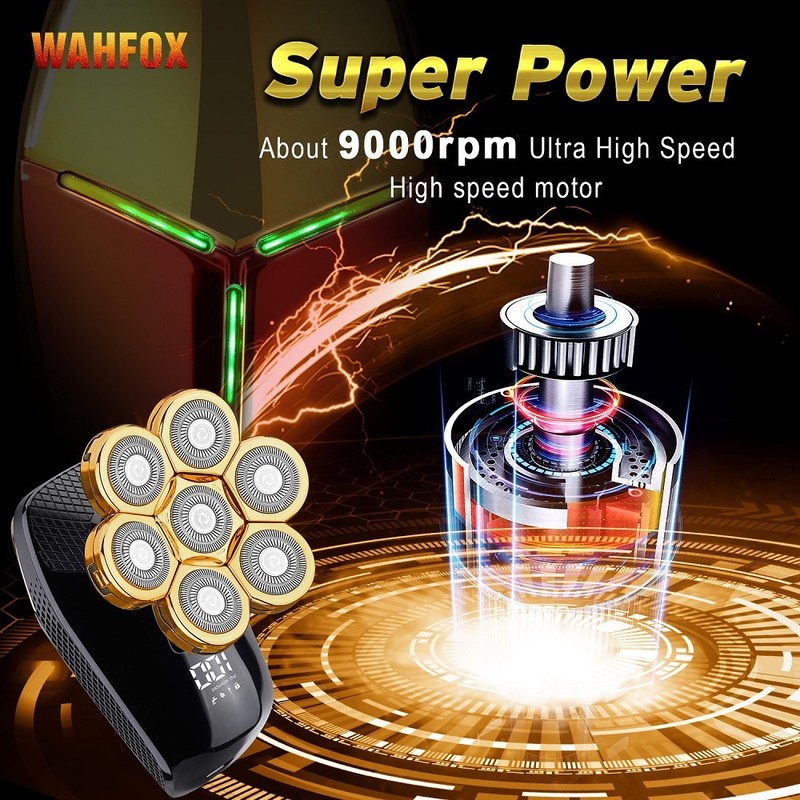 WOHFOX Shaver For Men 7D Independently 7 Cutter Floating Head Waterproof Electric Razor Multifunction Trimmer Machine 220624