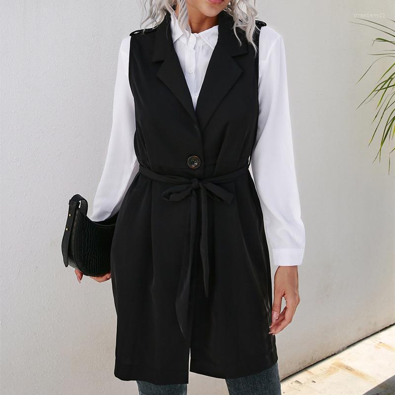 Women's Vests Women 2022 Vintage Fashion Coat Waistcoat Single Breasted With Belt Pockets Female Outerwear Chic Vest Stra22, Black 
Women's Vests Women 2022 Vintage Fashion Coat Waistcoat Single Breasted With Belt Pockets Female Outerwear Chic Vest Stra22, Black