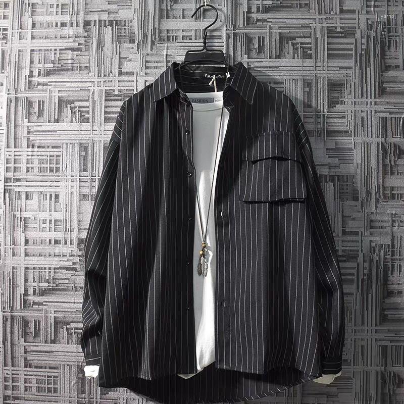 Jacket Men's Autumn Stripe Shirt Long Sleeve Loose Ruffian Handsome Personality Hong Kong Style Trend Korean Top Casual Shirts, Black
Jacket Men's Autumn Stripe Shirt Long Sleeve Loose Ruffian Handsome Personality Hong Kong Style Trend Korean Top Casual Shirts, Black
