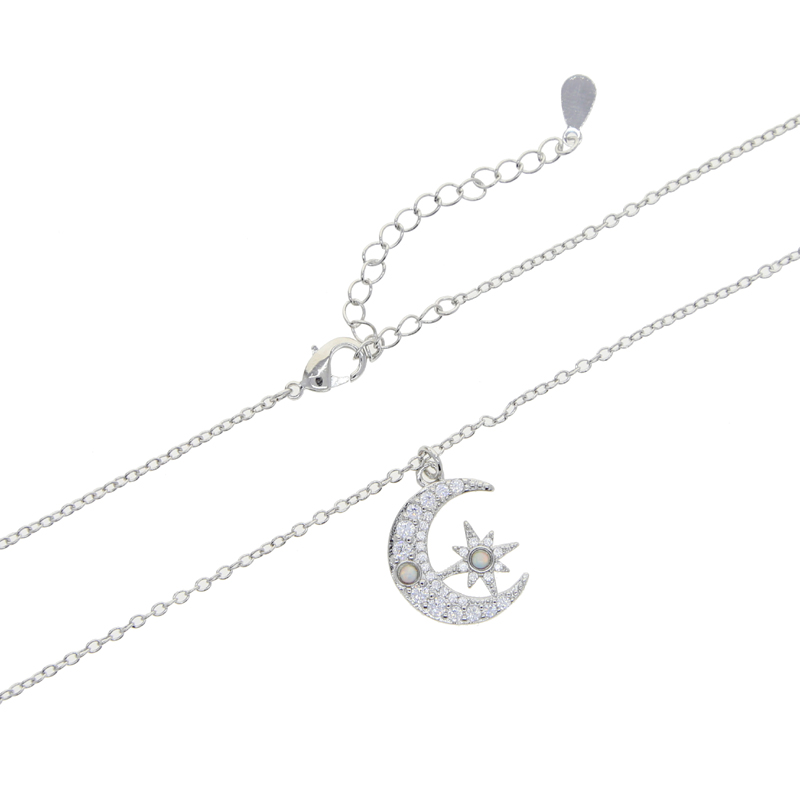 New Tiny Small Crystal Stone Fire Opal Moon Charm Necklace Engraved Cz Moon Northstar Christmas Gift Classic Fashion Delicate Dainty Necklaces Jewelry