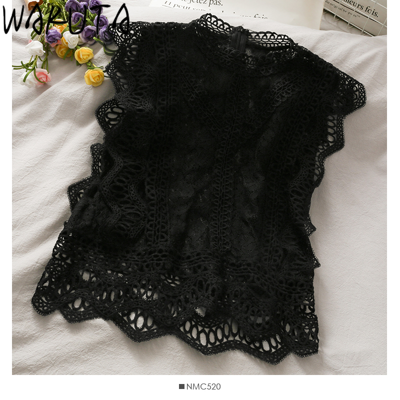 WAKUTA Sweet Hollow Out Lace Tank Tops Women Japanese Fashion Elegant Office Lady Solid Chic Sleeveless Crop Summer 220316