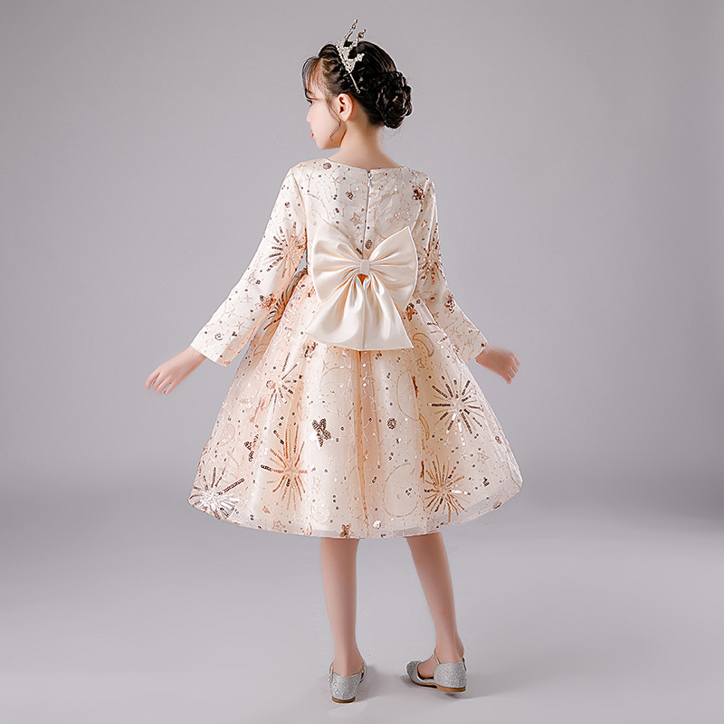 2023 New Year's pink Sequins Flower Girls Dresses for Wedding Off Shoulder Cap Sleeves First holy Communion Dress Kids Prom Dress Girls Pageant G