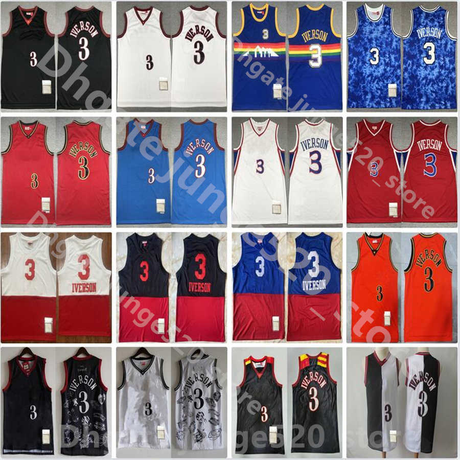 Fast Delivery Mitchell Ness Retros Allen Iverson 3 Basketball Men Black Blue White Red Vintage Shirts Stitched Jerseys Top Quality