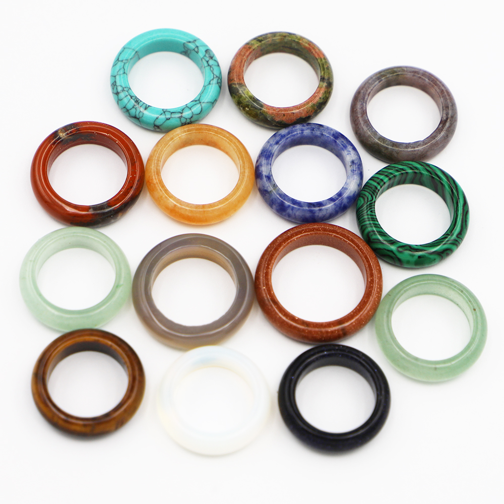 Natural Stone Wide 6mm Tiger eye Finger Rings Unisex Circle Reiki women Jewelry Gifts