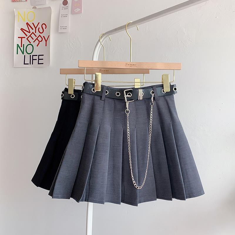 Feiernan Black Pleated Skirt Women Punk Girl High Waist Mini Korean Style Y2K Uniform Solid Vintage Alt E-girl Outfit 220322