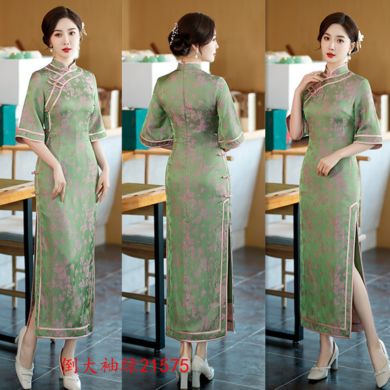 Traditional ethnic clothing Women cheongsam Robe elegant Asian Costume Half sleeve Dress classical oriental Vestidos