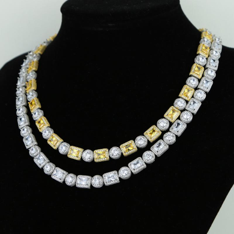 Chains Iced Out Bling Cz Cluster Necklace For Women Men Clear Yellow Two Tone Round Rectangle Geometric Tennis Chain Hiphop Jewelr