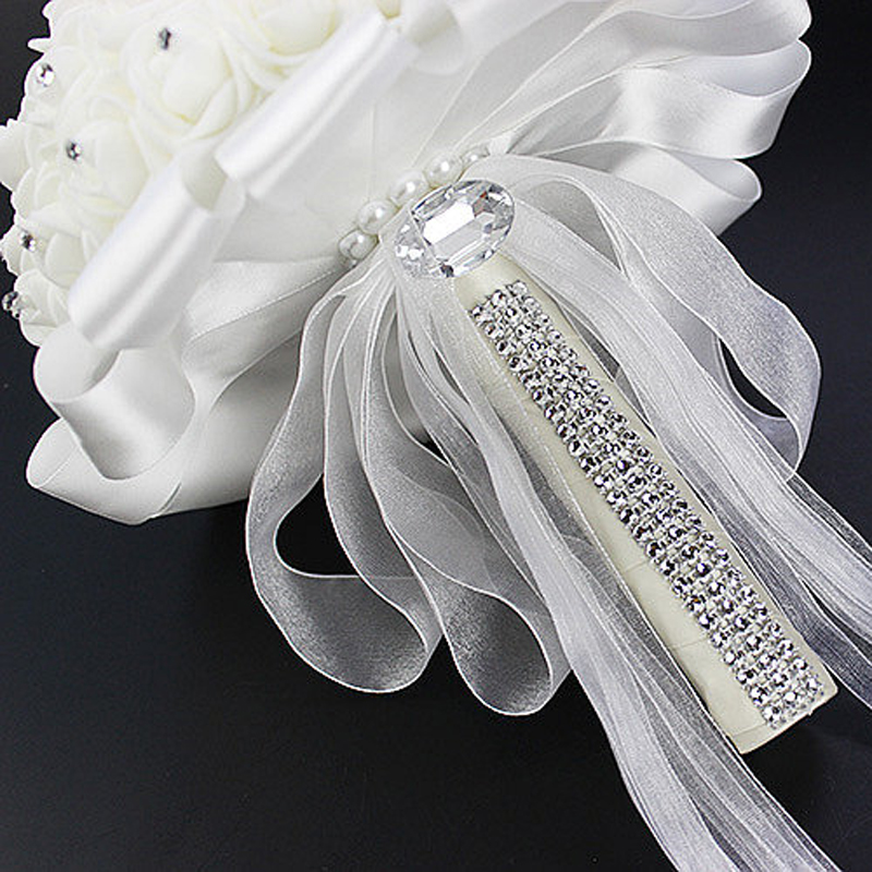 New Crystal White Bridal Wedding Bouquets Beads Holding Flowers Wedding Foam Simulation Flowers