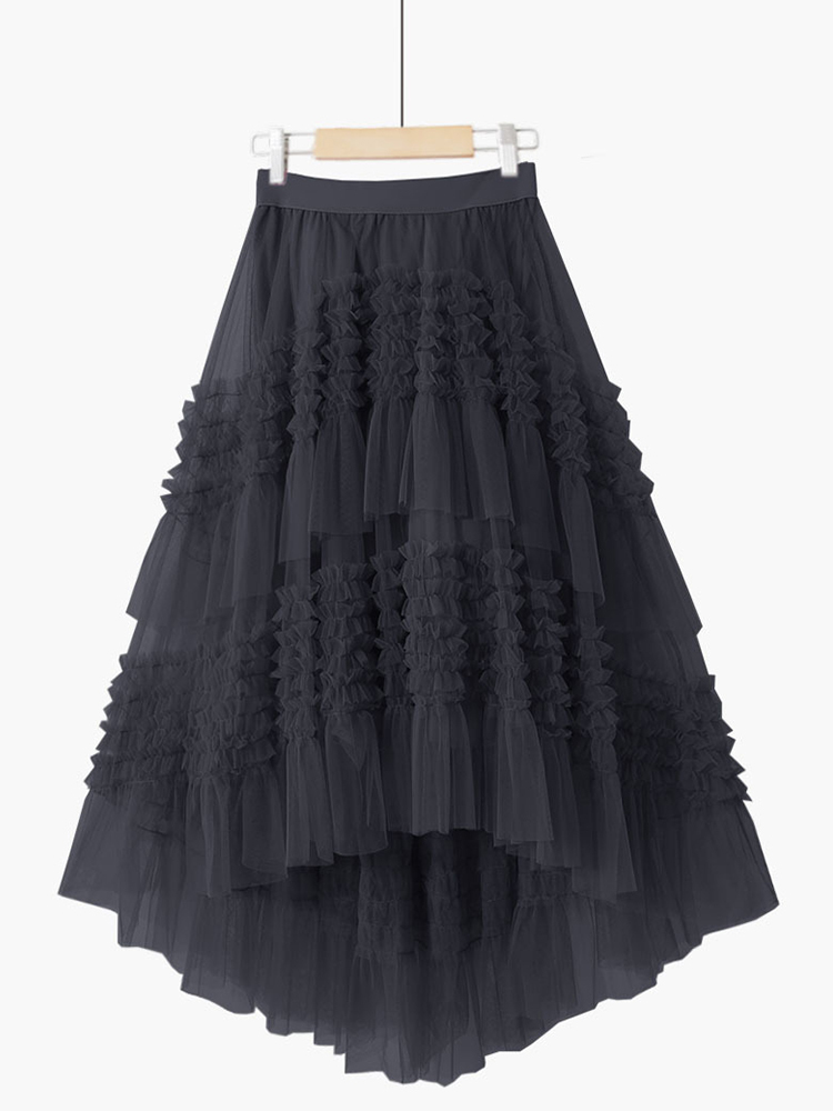 TIGENA 3 Layers Tiered Tutu Tulle Skirt Women Korean Fashion Beautiful Solid Irregular Short Front Long Back Mesh Female 220322