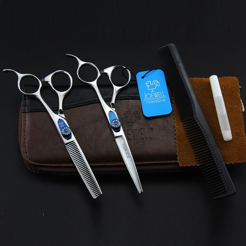 JOEWELL 6.0 inch hair cutting scissors kit straight handle 6CR stainless steel professional barber tool with comb and leather case S2563