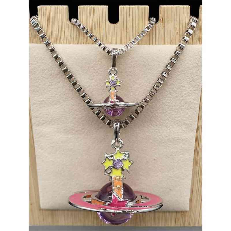 Empress Dowager Vivian silver edge three-dimensional red ring purple bead meteor size Saturn Necklace -- b8176
Empress Dowager Vivian silver edge three-dimensional red ring purple bead meteor size Saturn Necklace -- b8176