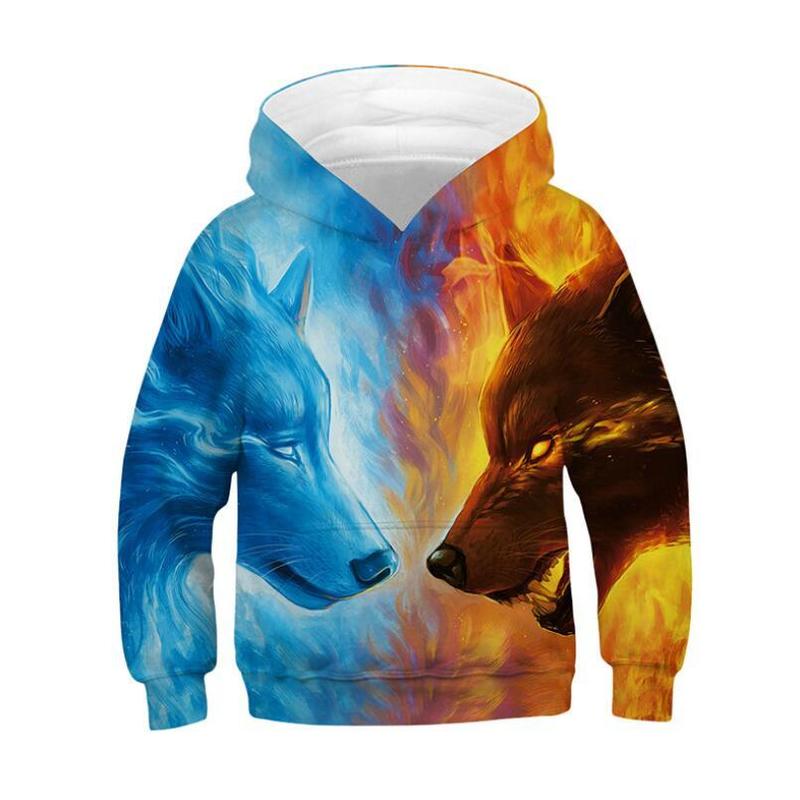 Hoodies & Sweatshirts Boys Girls Wolf Patterning Autumn Winter Teen Kids 220823