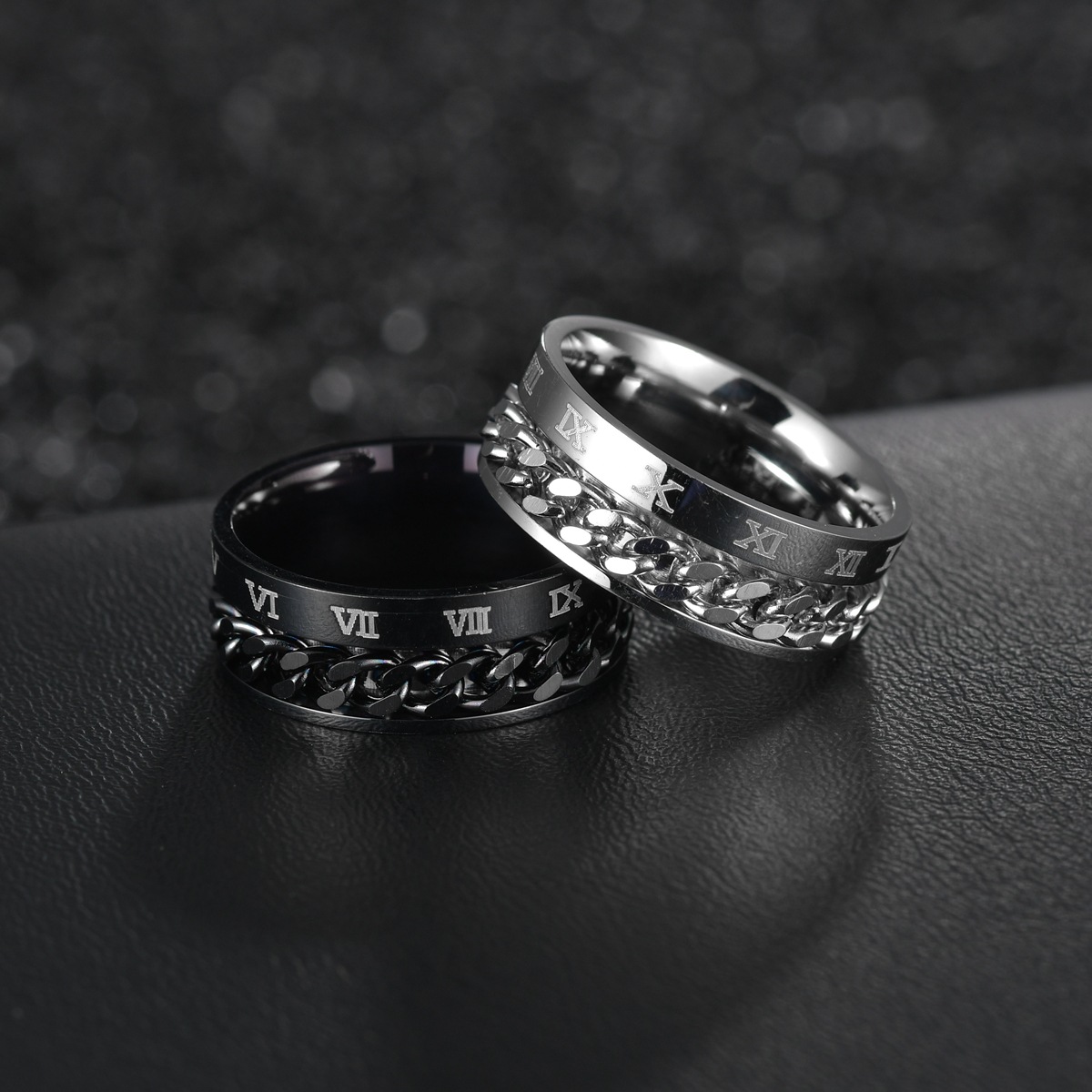 Fashion Black Gold Silver Color Wide Roman Numerals Spinner Rotate 316L Stainless Steel Men Man Ring