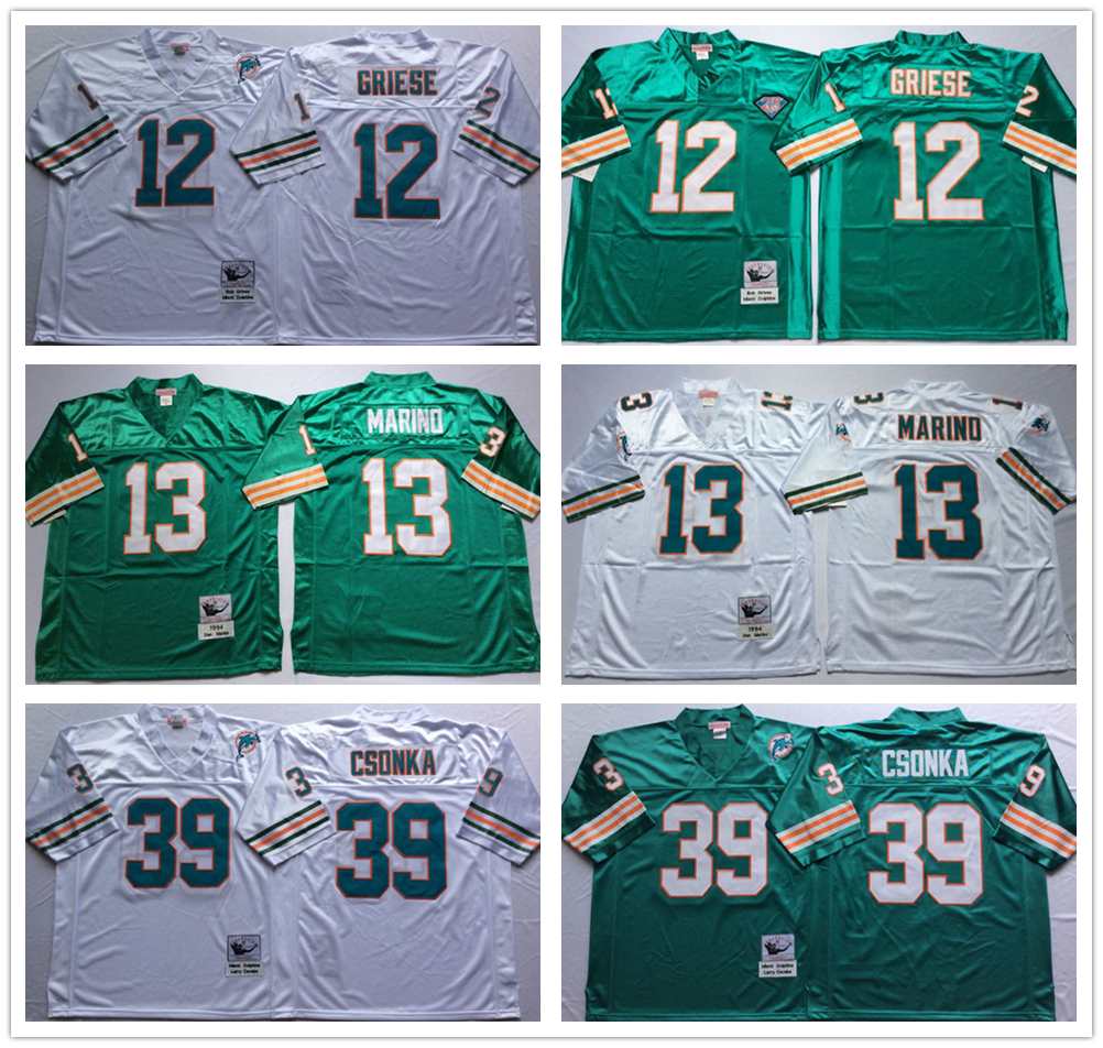 Vintage 75th Football Jerseys 13 Dan Marino 12 Bob Griese 39 Larry Csonka 83 Mark Clayton 85 Mark Duper 99 Jason Taylor Stitched jersey