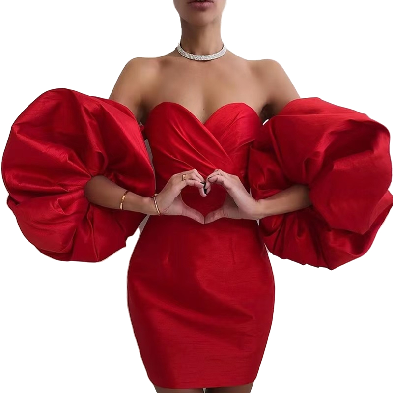 Puff Sleeve Short Cocktail Party Dresses Off The Shoulder Mini Satin Prom Dress For Women Girls Sexy Backless Special Occasion Evening Gowns 2026 Dark