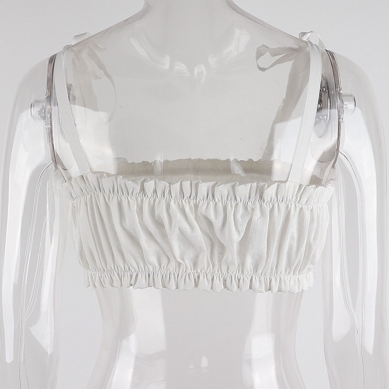 Women Pleated Camis Fashion Hollow Out Crop Top Skinny Backless Bandage Tops Sexy Club Bodycon Solid Bustier Summer 220325