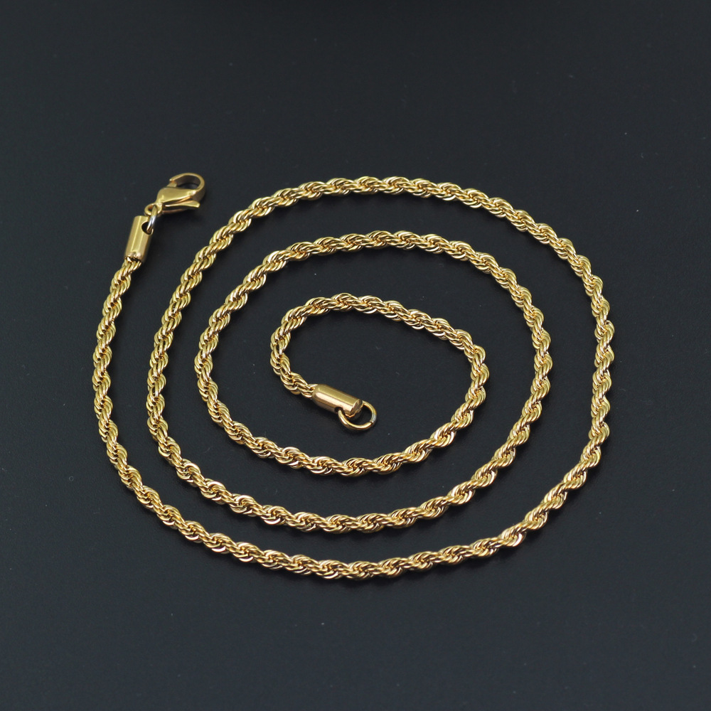 2MM Stainless Steel Twist Thin Rope Chain Choker Layered Hip Hop Men Women 18K Gold Silver Chain Necklace Cool Young Jewelry Nice Gift 16 18 20 22 24 
