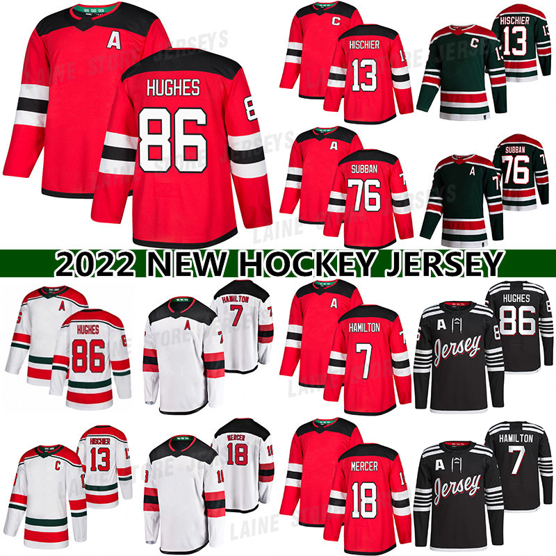 

86 Jack Hughes Jersey 13 Nico Hischier 30 Martin Brodeur 76 P. K. Subban 35 Cory Schneider 44 Miles Wood 18 Dawson Mercer 7 Dougie Hamilton hockey jerseys, Green reverse retro