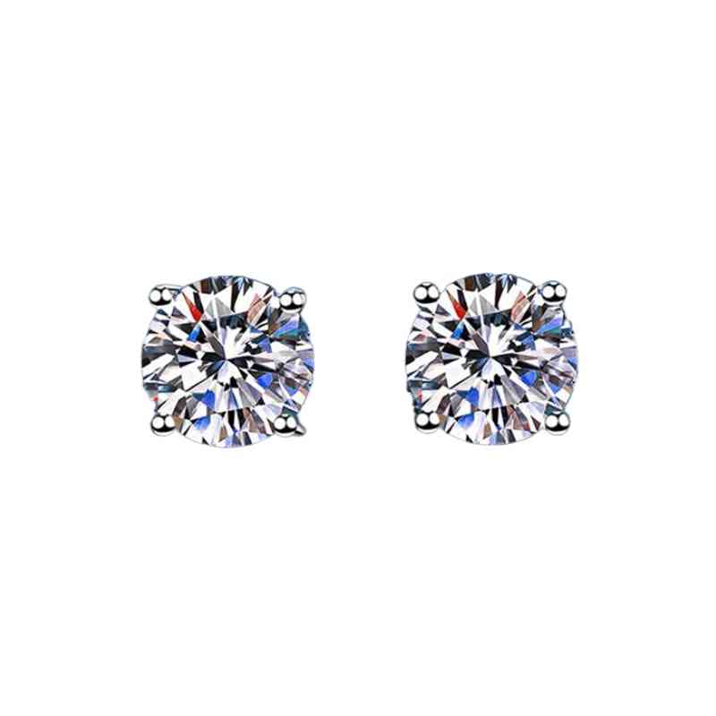 Classic 925 Sterling Sier 03-2CtColor Round Moissanite for Women Fine Jewelry Simple Platinum Stud Earrings Gift
