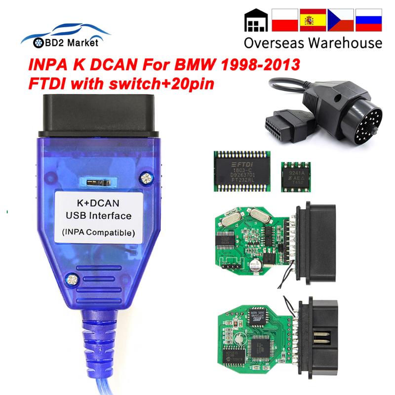 

Diagnostic Tools For K DCAN USB Interface With Switch K-line OBD OBD2 Cable K+DCAN Line FTDI Auto Tool