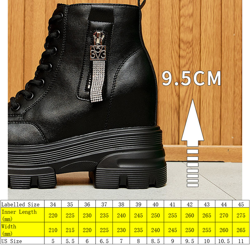 9.5cm Genuine Leather Platform Wedge Women Shoes Sneakers Hidden Heel Increased Zipper Women Ankle Boots Fashion Booties, Black
9.5cm Genuine Leather Platform Wedge Women Shoes Sneakers Hidden Heel Increased Zipper Women Ankle Boots Fashion Booties, Black