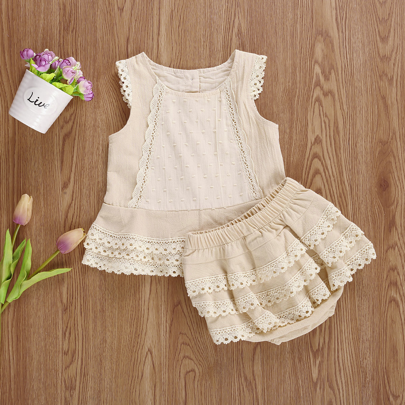 Ma&Baby 6m-4Y Infant Toddler Baby Kid Girls Clothes Set Summer Lace Ruffles Vest T shirt Top Shorts Bloomers Outfits Vintage 220507