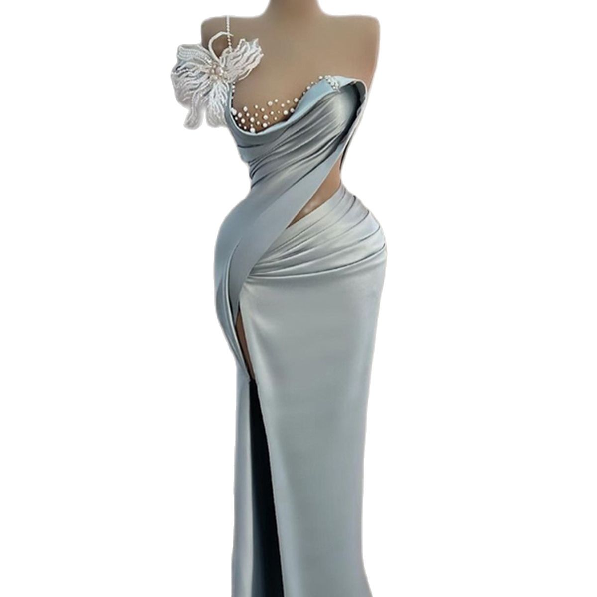 Evening Dresses Strapless Ball Gown Sexy Perspective 3D Printed Mermaid High Split Cocktail Dress Custom Made