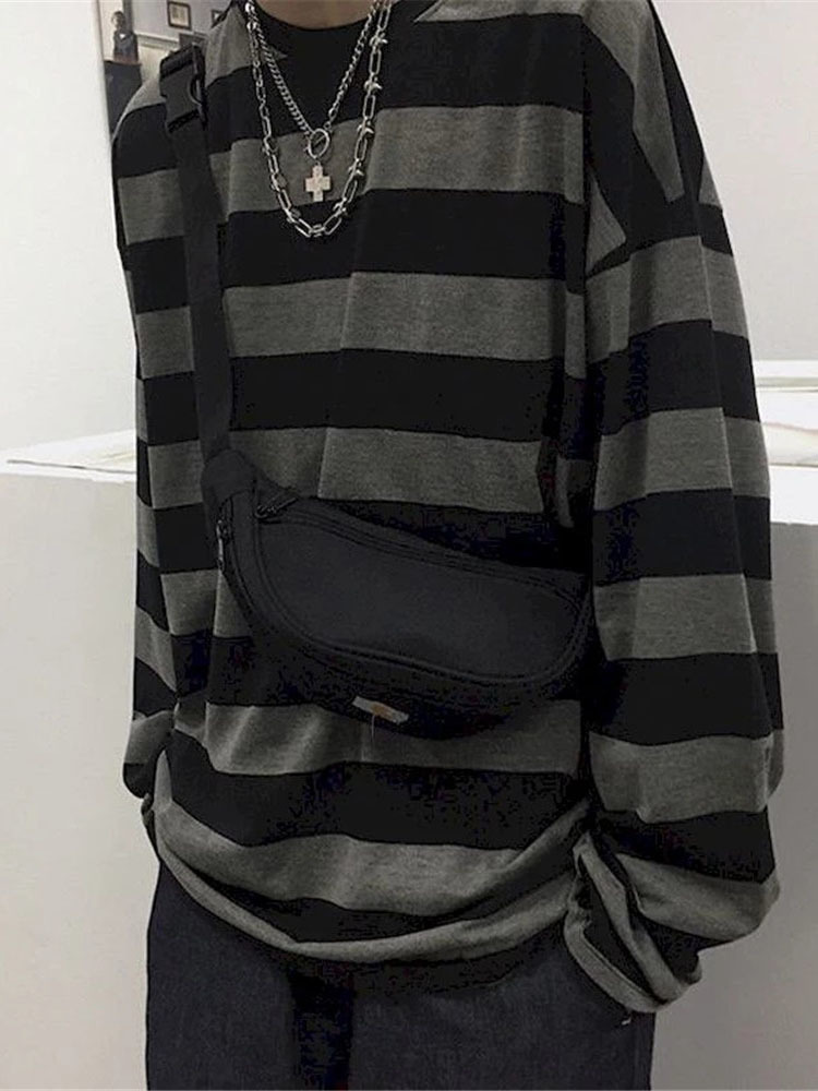 Streetwear Striped T Shirt Women Punk Oversize Gothic Vintage Long Sleeve s Couple Fashion Blouse Top 220714