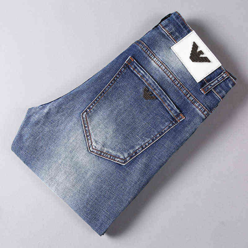 Brand Chao Jeans Men's Korean Version Elastic Slim Fit Small Feet Cotton Blue Spring and Summer Thin