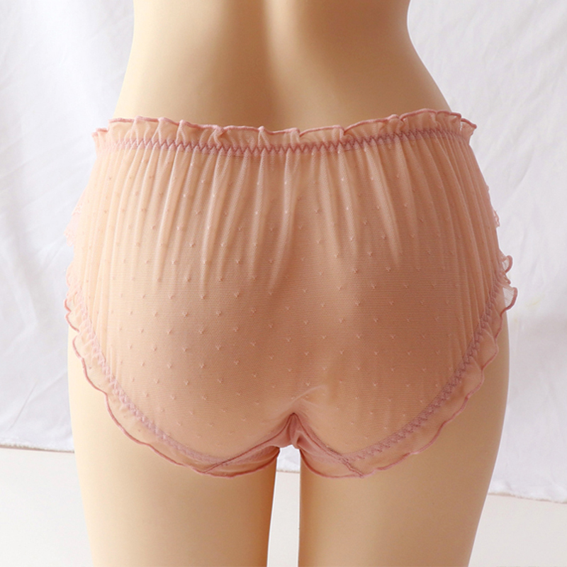 Women Lace Panties Large Sizes Sexy Cute Bow Ruffle Thin Transparent Mesh Underwear for Plus Size 's 220511