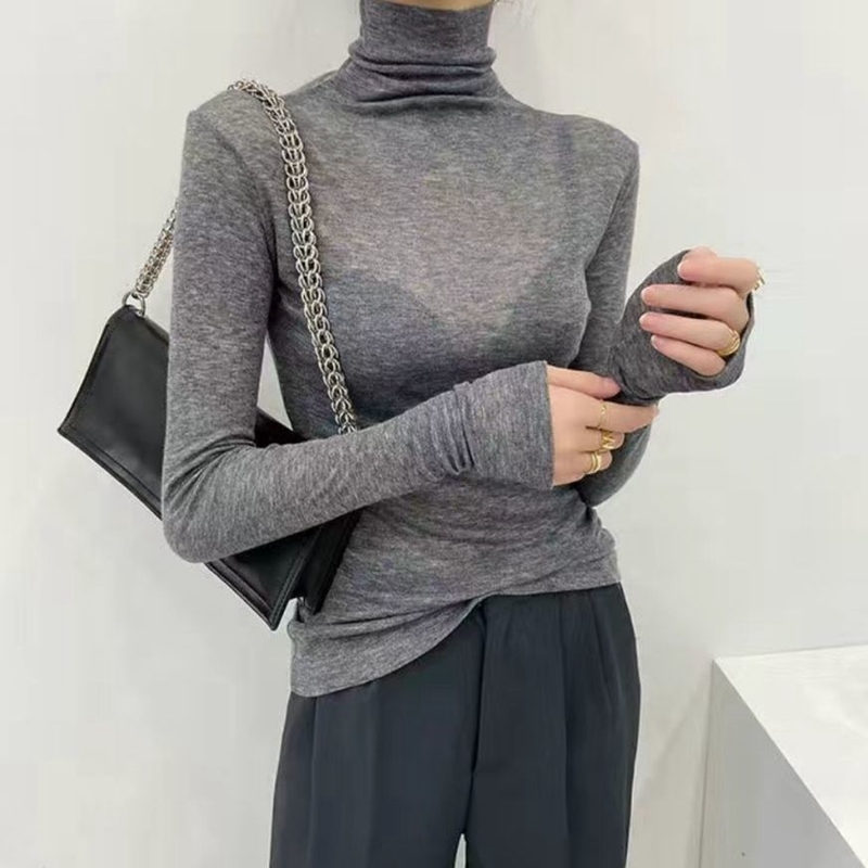 Fashion Basic Turtleneck Long Sleeve Women T-shirt Autumn Winter Slim Stretch Tops Ladies Sexy Tees Plus Size 220321