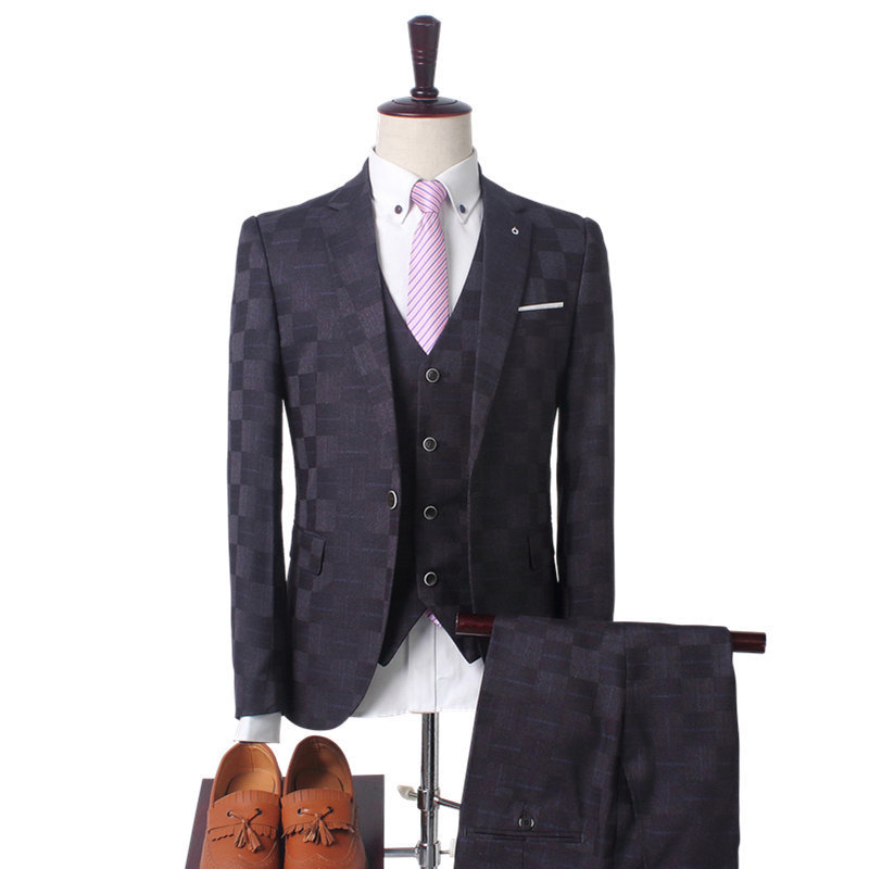 Men's Suits & Blazers Plaid Suit Men Blazer Vest Pants Business British Style We 220823