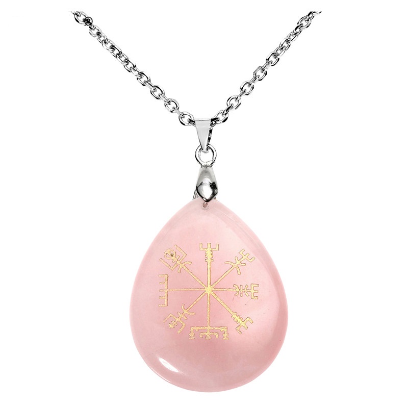 Viking Symbol Rune Vegvisir Compass Talisman Chakra Reiki Healing Crystal Teardrop Tumbled Gem Stone Pendant Necklace Jewelry