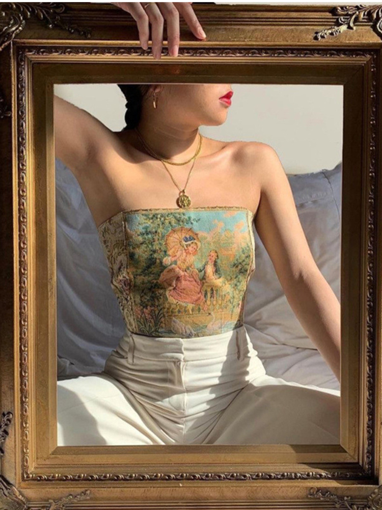 Y2K Top Women Corset Christmas Lace Up Tanks Slim Strapless Crop Sexy Party Club Backless Print Vest 90s Vintage Clothes 220325