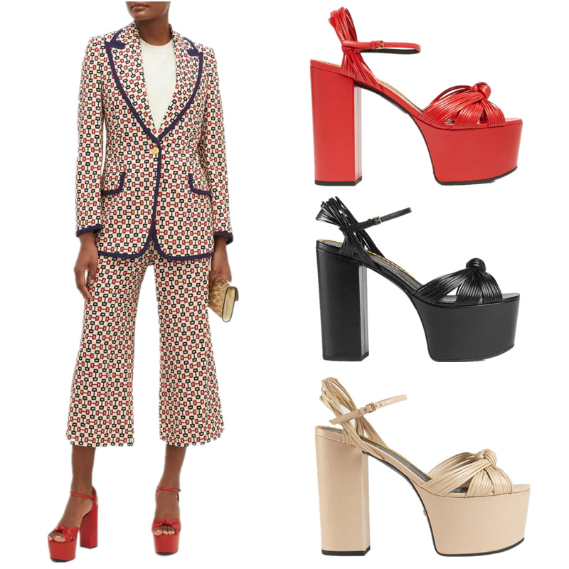 2022 Ladies New Style leather 12CM Chunky high heel sandals Pine cake thick bottom printed open peep-toes 5CM Platform SANDALS Knotted Europe and America SHOES 34-44, Black
2022 Ladies New Style leather 12CM Chunky high heel sandals Pine cake thick bottom printed open peep-toes 5CM Platform SANDALS Knotted Europe and America SHOES 34-44, Black