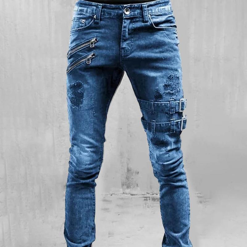 Plus Size Men Jeans Skinny Side Straps and Zips 3 Colors Trousers Excellent Stretch Men Jeans Trousers 220712