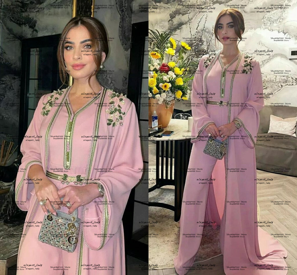 Pink Prom Jumpsuit Dresses Combination MashaAllah Long Sleeve Coat Jacket Floral Caftan Kaftan Outfit Evening Gown pant suit