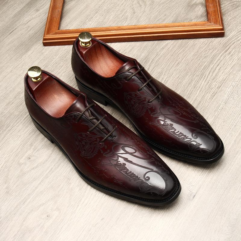 Dress Shoes Carving Men Italian Genuine Leather Lace Up Mens Oxford Formal Black Brown Wedding Casual Business