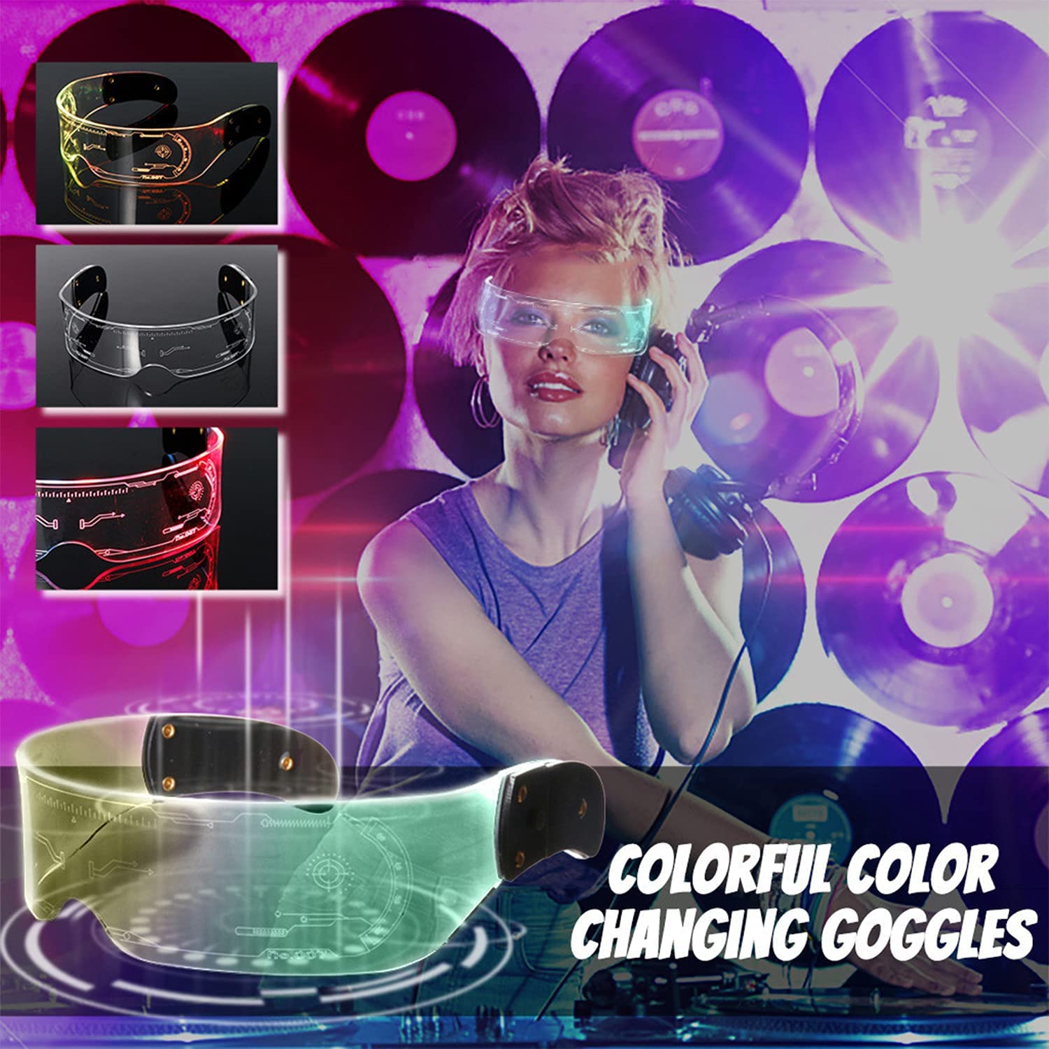 LED Luminous Visor Glasses Dj Accessories Futuristic 7 Colors Light Up Cool Neon Shine Goggles Cyberpunk Halloween Carnival Decorative Props Party Sup