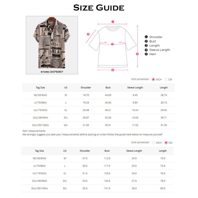 Men Shirts Fashion Vintage spaper Print s 65% Cotton Casual Holiday Short Sleeve For Hawaiian Shirt 220322