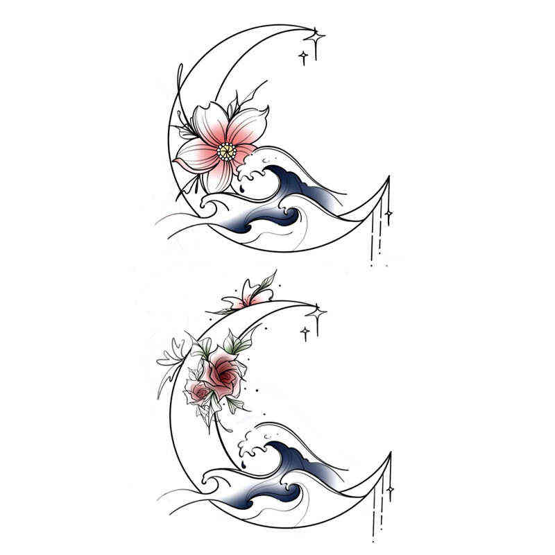 NXY Temporary Tattoo 1pcs Stickers Men Women Waterproof Flower Rose Moon Butterfly Water Transfer Body Hand Art 0330