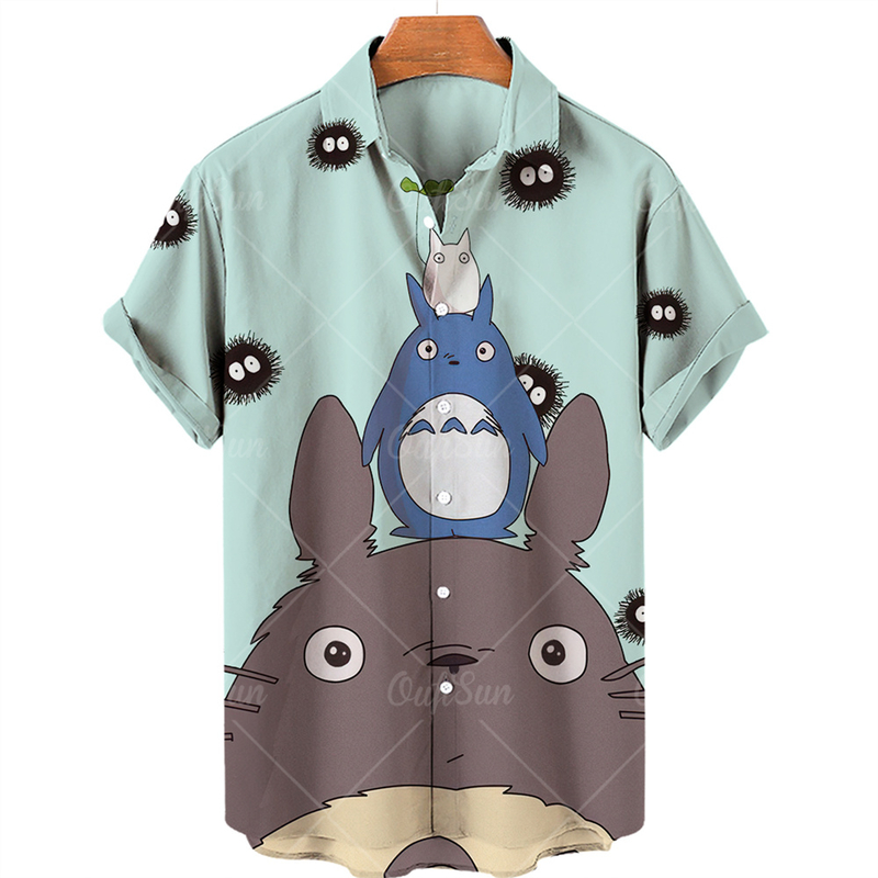 Hayao Miyazaki Shirt Faceless Cat Mask 3D Men s Short Sleeve Hawaiian Beach Summer 220606