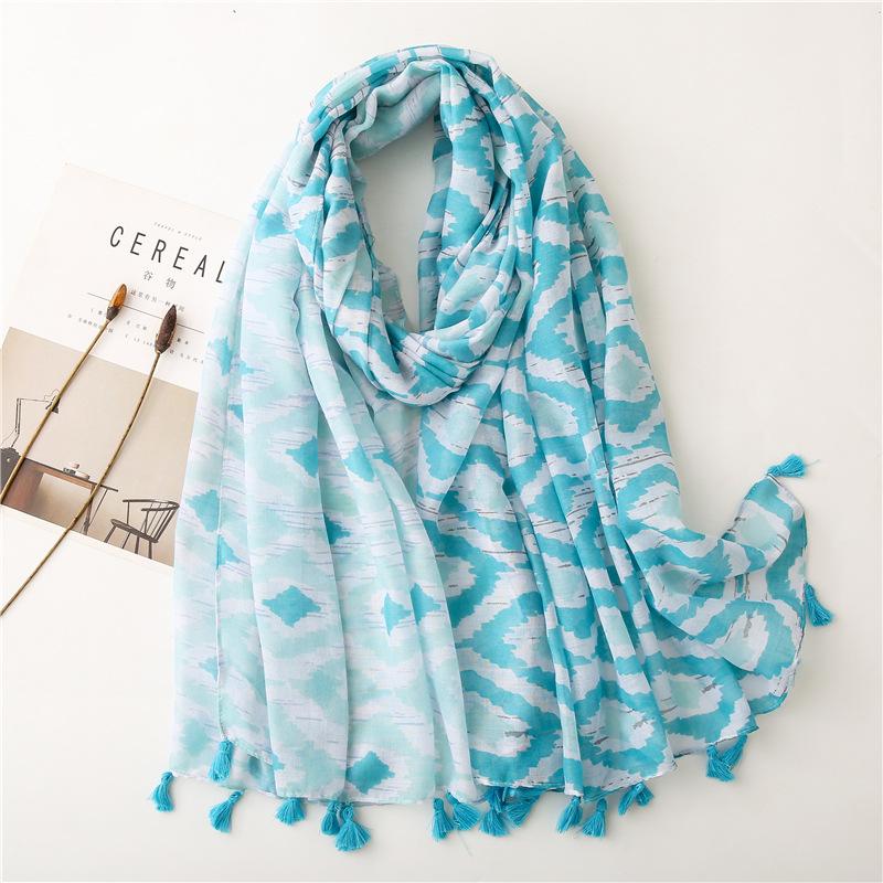 

Scarves 2022 Women Fashion Sky Blue Paisley Plaid Tassel Viscose Shawl Lady Print Soft Wrap Pashmina Stole Bufanda Muslim Hijab 180*90Cm