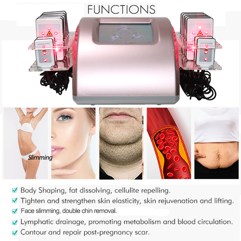 Laser lipo beauty salon infrared body sculpting machine red light skin tightening liposuction weight loss equipment 14 pads