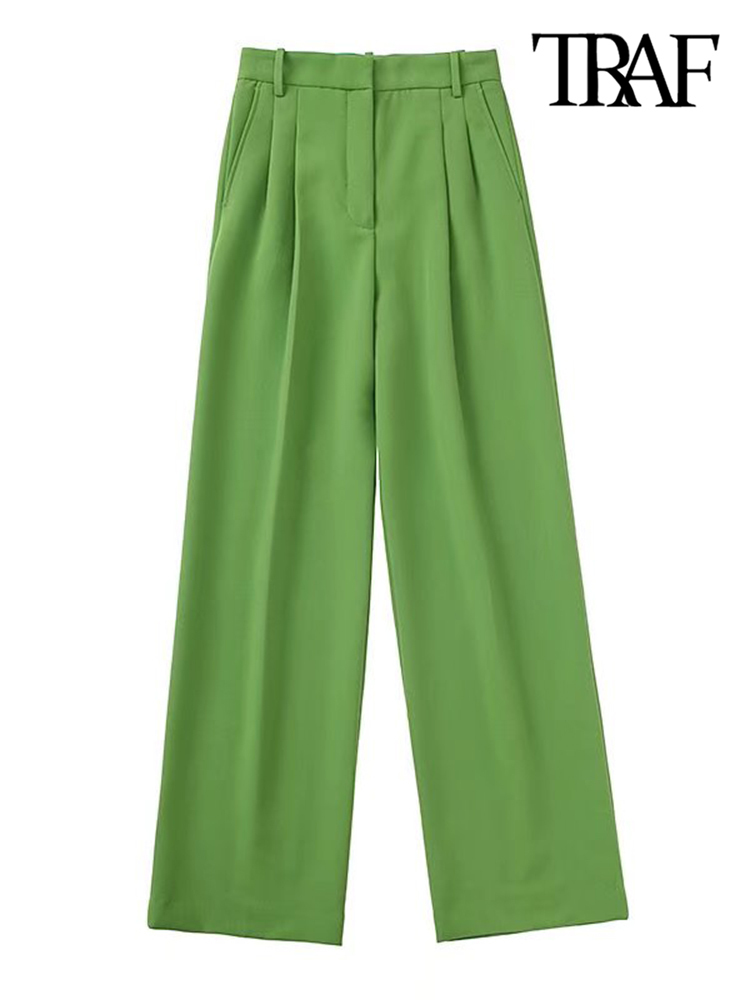 TRAF Women Fashion With Darts Side Pockets Wide Leg Trousers Vintage Mid Waist Zipper Fly Female Pants Mujer 220813, As picture
TRAF Women Fashion With Darts Side Pockets Wide Leg Trousers Vintage Mid Waist Zipper Fly Female Pants Mujer 220813, As picture
